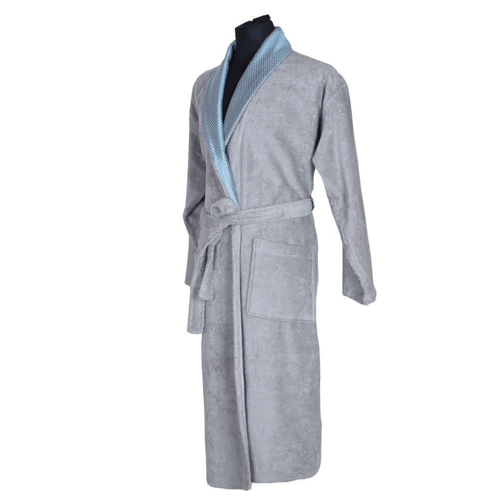 Grey Turkish Cotton Bathrobe Unisex S/M Soft Terry Spa Robe Belted - Picture 6 of 7